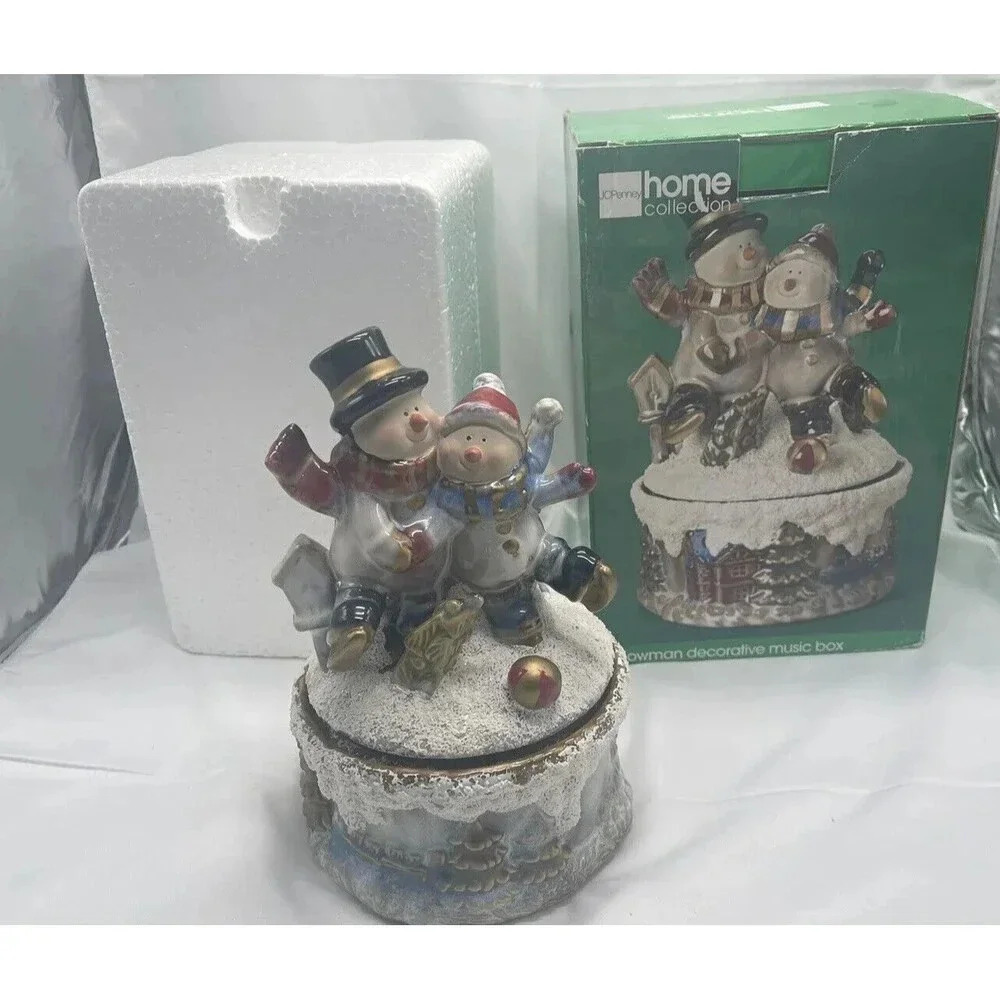 JCPenney Home Collection SNOWMAN DECORATIVE MUSIC BOX MUSICAL JINGLE BELLS
